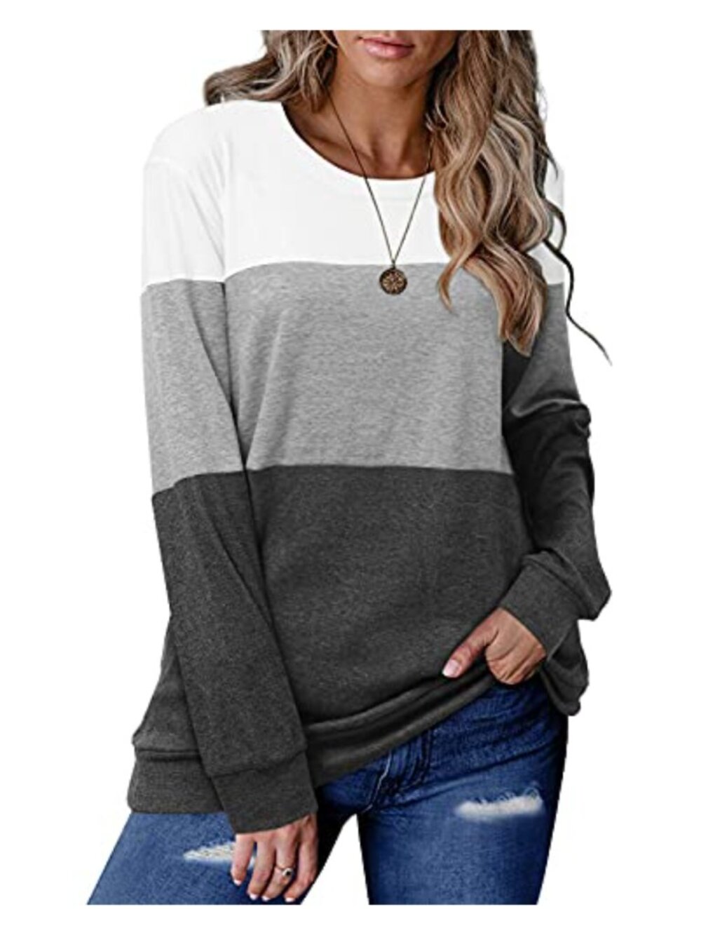 Womens Long Sleeve Tunic Top Crewneck Loose Fit Pullover Sweater